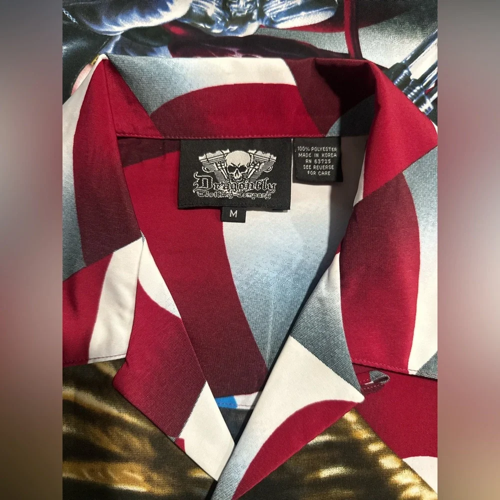 Y2K Dragonfly Eagle, Biker, Motorcycle, and American Flag Button Up Shirt - Picture 9 of 9